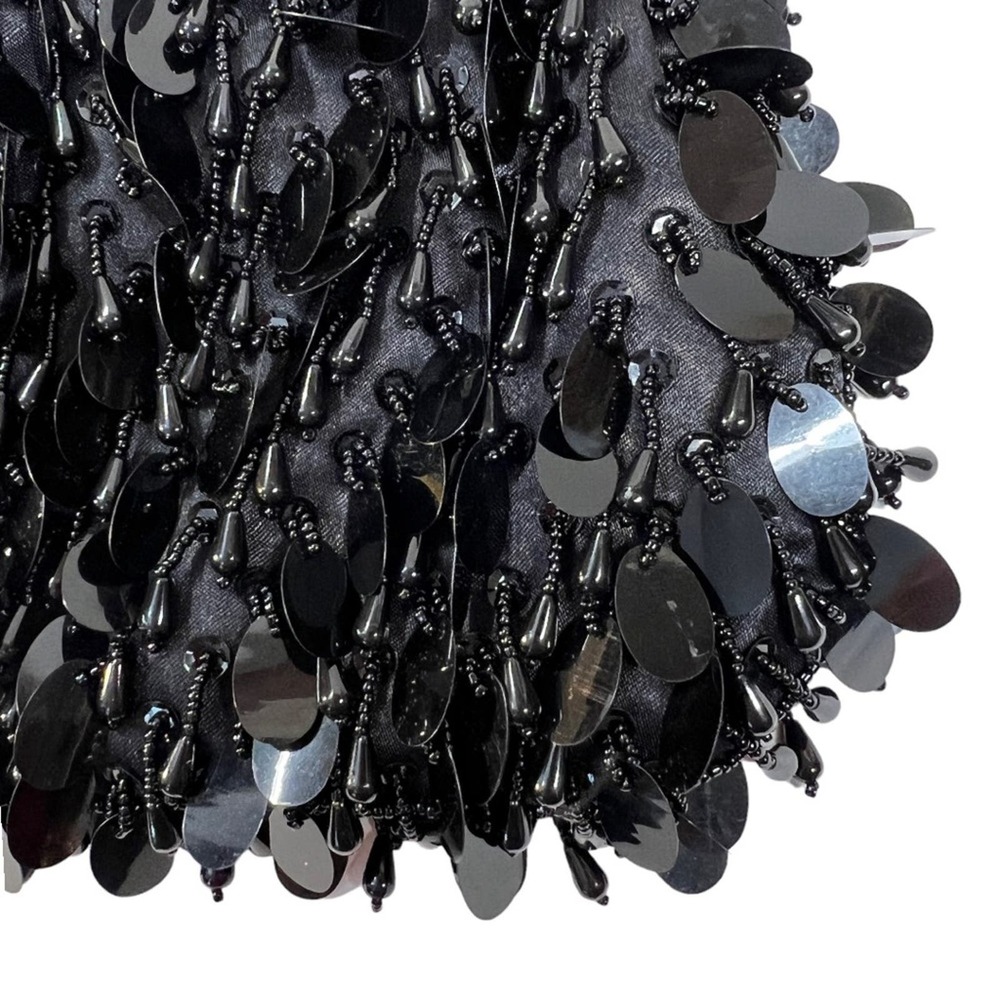 LOFT Black Bead and Sequin Satin Embellished Evening Clutch Pewter hardware NWOT - Picture 2 of 11